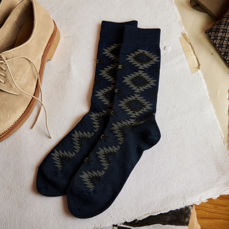 Boots & Accessories Taylor Stitch | The Crew Sock In Navy Kilim